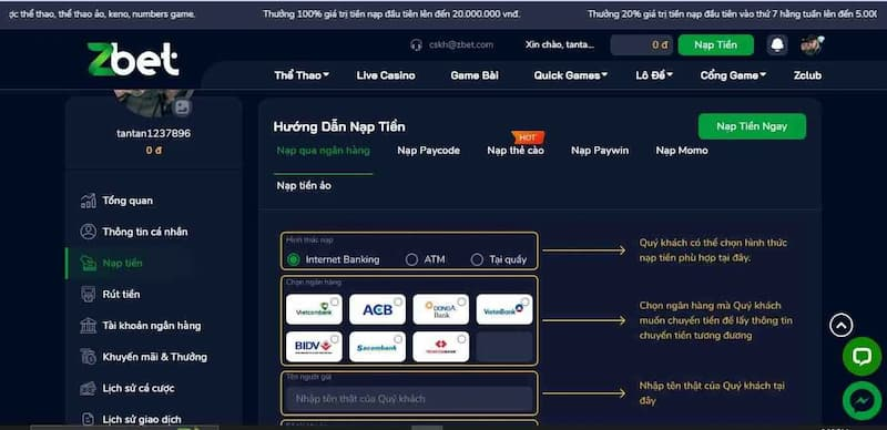 Hướng Dẫn Nạp Tiền Zbet: Các Phương Thức và Lưu Ý Quan Trọng